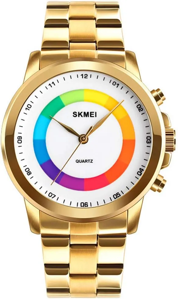 Colorful Dial Stainless Steel Waterproof amino stress LED Light Classic Business Wrist Watch MASTOPMen Quartz Wristwatches 