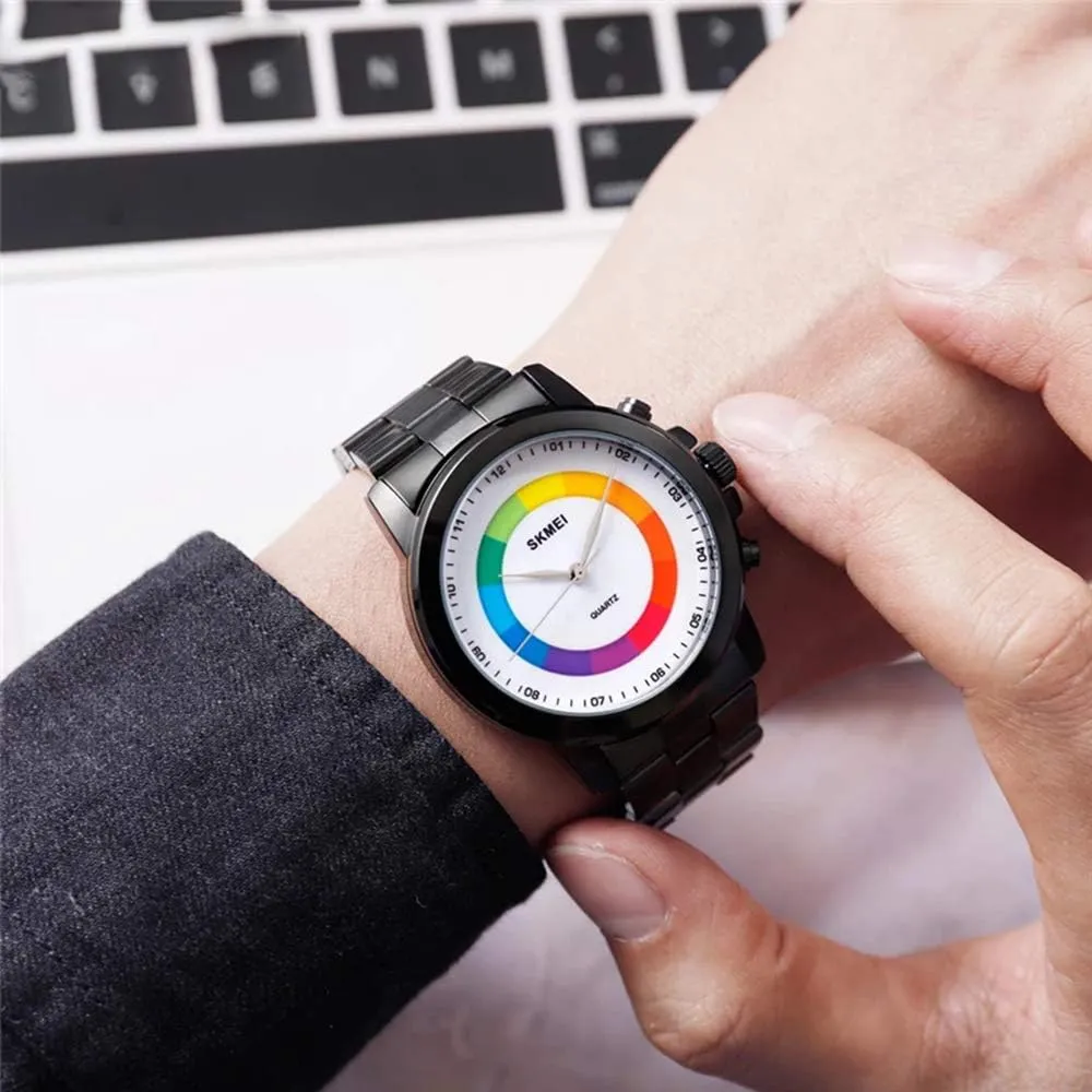 Colorful Dial Stainless Steel Waterproof amino stress LED Light Classic Business Wrist Watch MASTOPMen Quartz Wristwatches 