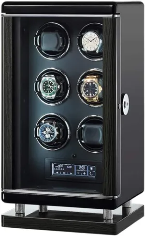 Control Functions (A 4 0) Watch Boxes High-End Wood Upgraded Smart Watch Winders Automatic self-Winding Mechanical Watch Box with Fingerprint Unlock and outlying site wring relevance conserve Remote 