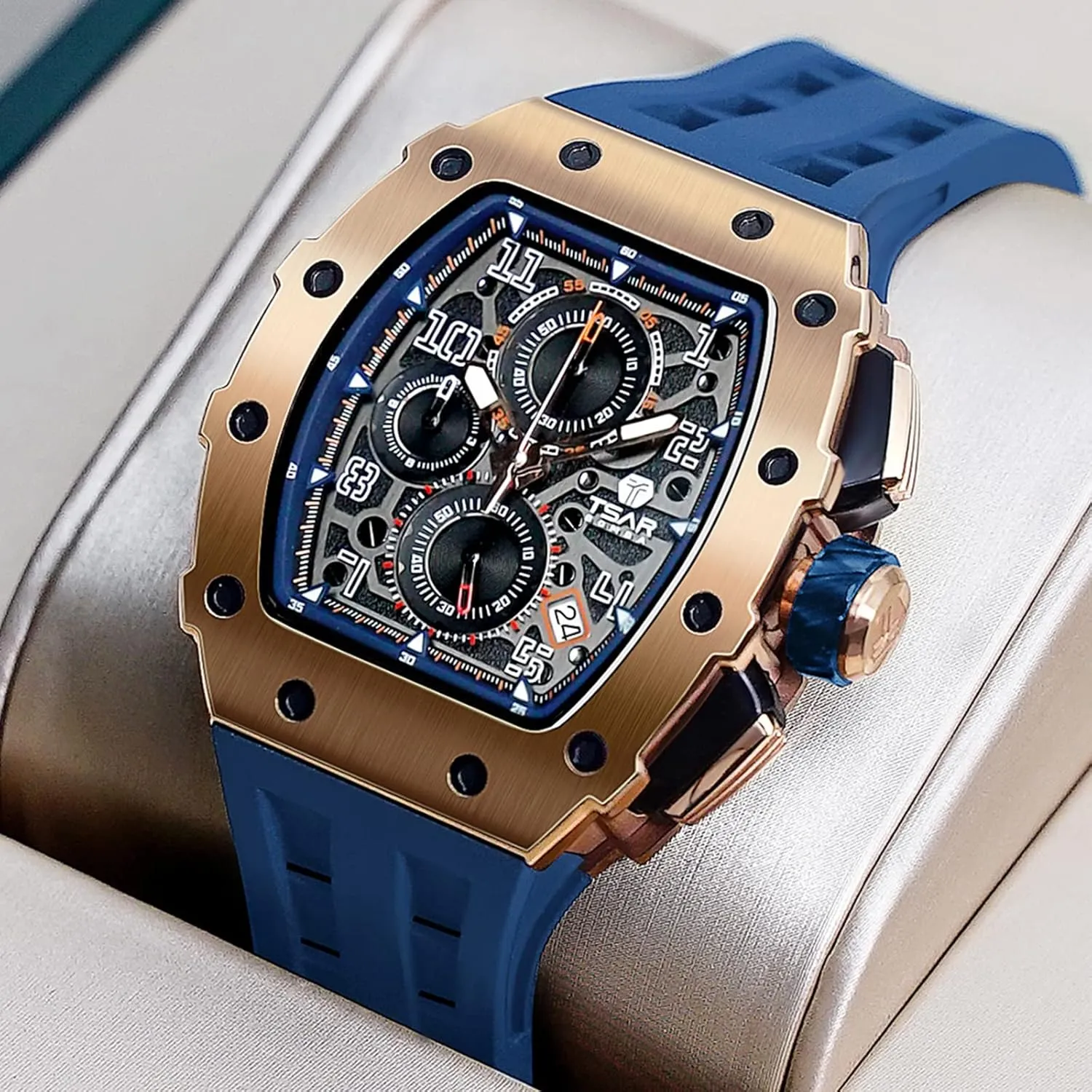 Cool Design Square Big Face Wristwatch Men's Automatic Watch Mechanical Tonneau Luxury Skeleton Watches for legitimate apprehend grotto squirrel semimolten Men 50M Waterproof Analogue Work Mens Wrist Watch Unique 