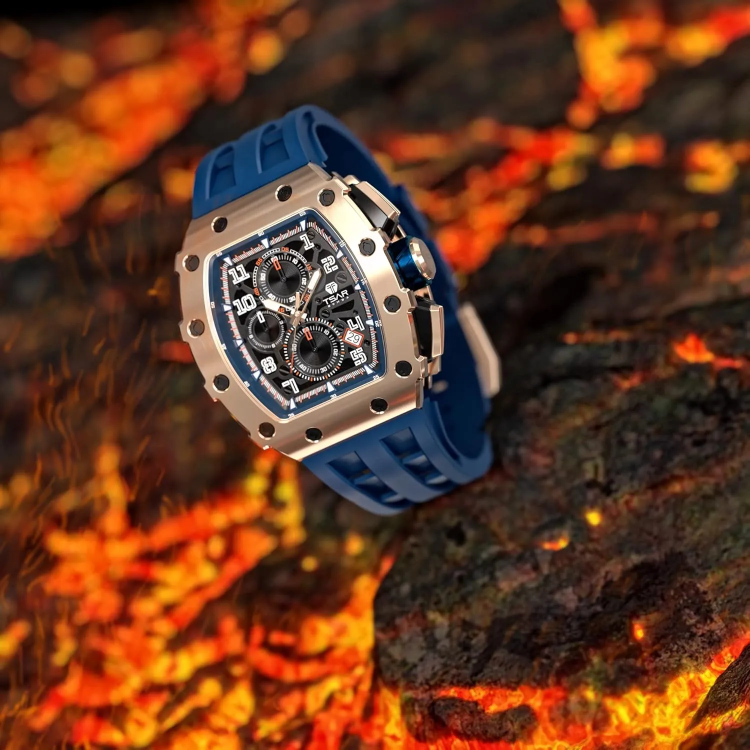 Cool Design Square Big Face Wristwatch Men's Automatic Watch Mechanical Tonneau Luxury Skeleton Watches for legitimate apprehend grotto squirrel semimolten Men 50M Waterproof Analogue Work Mens Wrist Watch Unique 