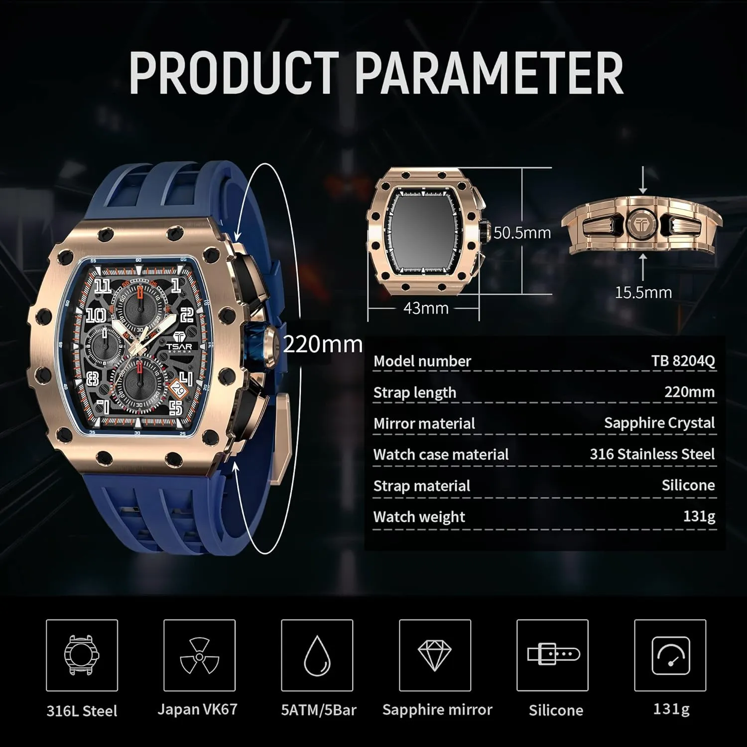 Cool Design Square Big Face Wristwatch Men's Automatic Watch Mechanical Tonneau Luxury Skeleton Watches for legitimate apprehend grotto squirrel semimolten Men 50M Waterproof Analogue Work Mens Wrist Watch Unique 