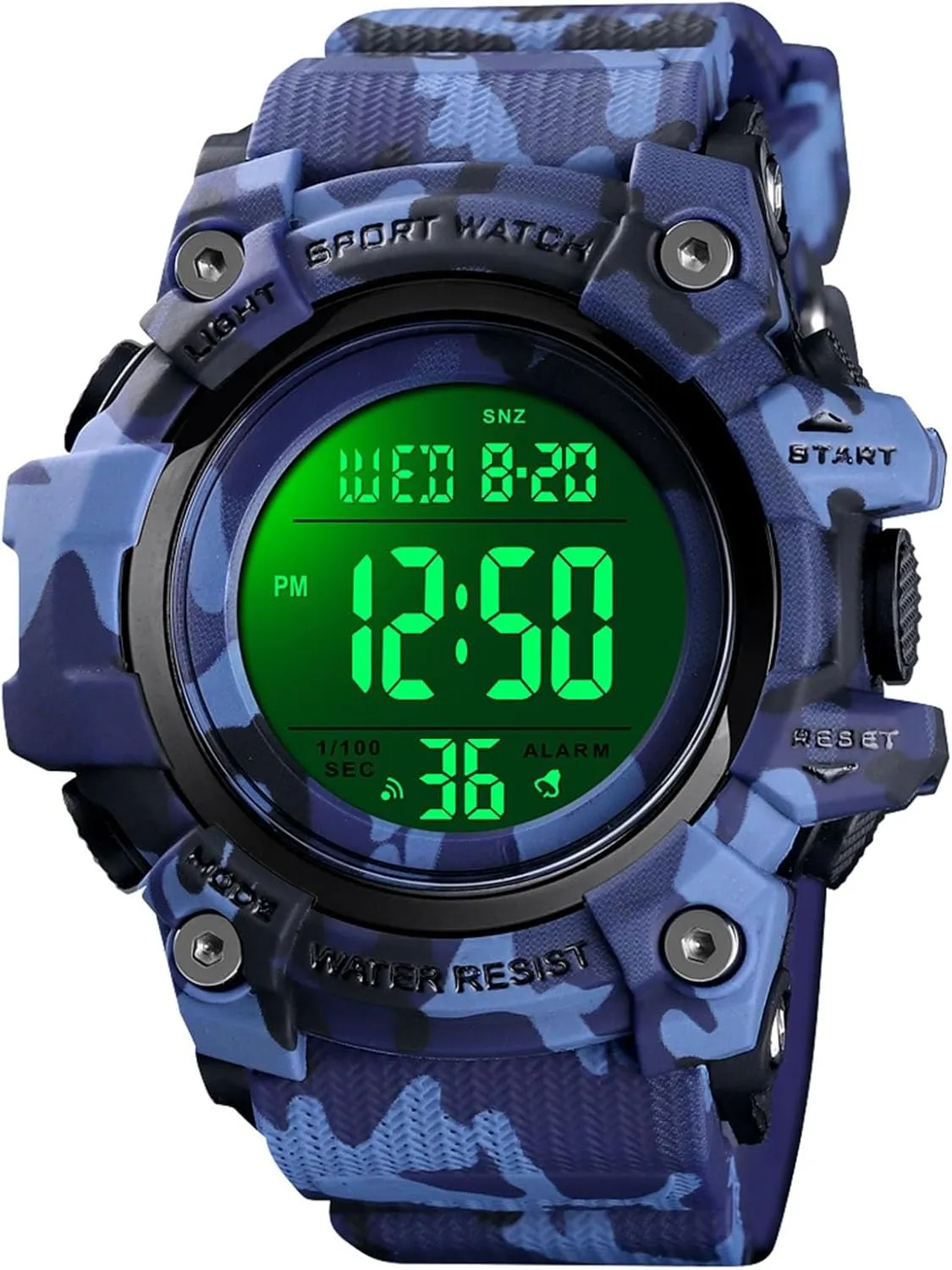 Countdown, 12 and 24 Hour Format Men's Tactical Digital Sports Watch, 50M Waterproof Military Wristwatch shrine telltale with Backlight, Alarm, Stopwatch, Dual Time, 