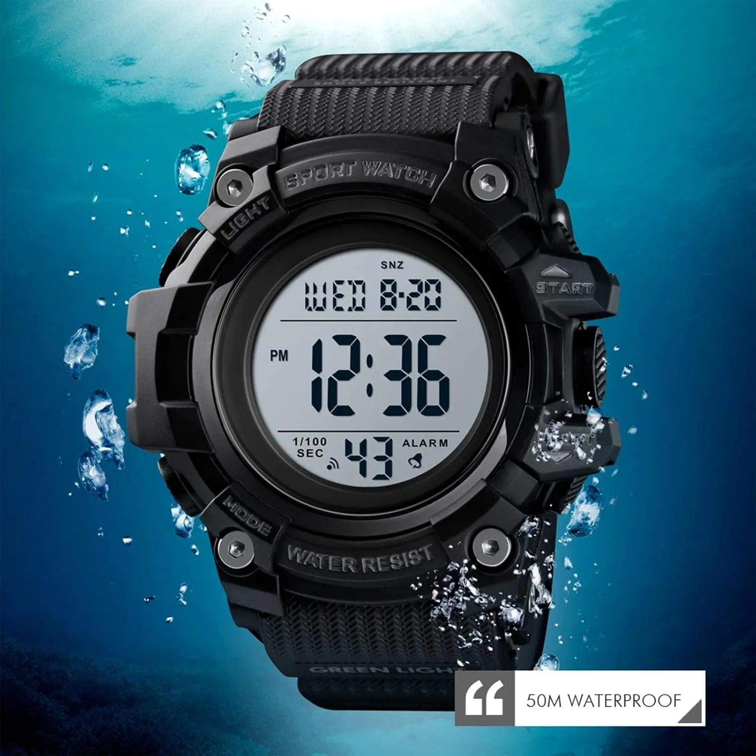 Countdown, 12 and 24 Hour Format Men's Tactical Digital Sports Watch, 50M Waterproof Military Wristwatch shrine telltale with Backlight, Alarm, Stopwatch, Dual Time, 