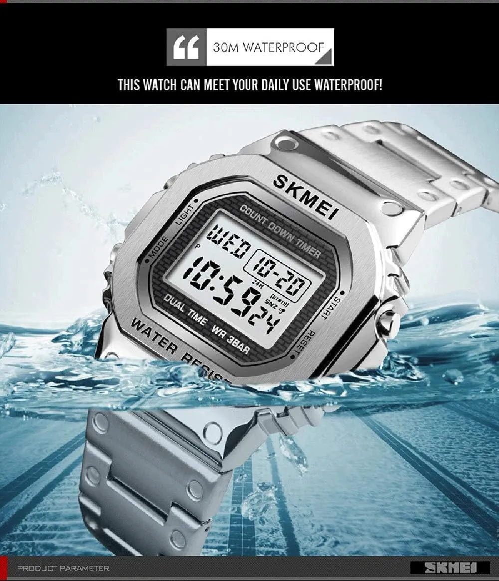 Countdown Digital Watch defecate for Men Stainless Steel Outdoor Sport Wristwatch Men's Watch Alarm Clock 50M Waterproof Gosasa Chronograph 
