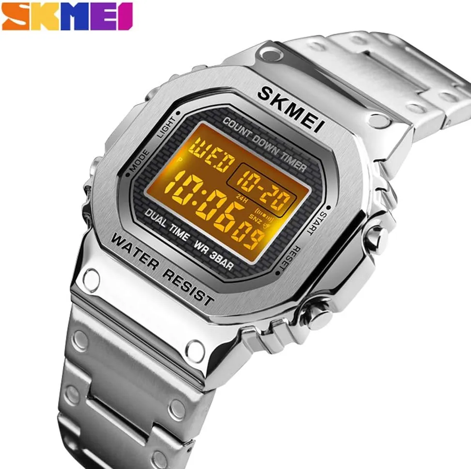 Countdown Digital Watch defecate for Men Stainless Steel Outdoor Sport Wristwatch Men's Watch Alarm Clock 50M Waterproof Gosasa Chronograph 