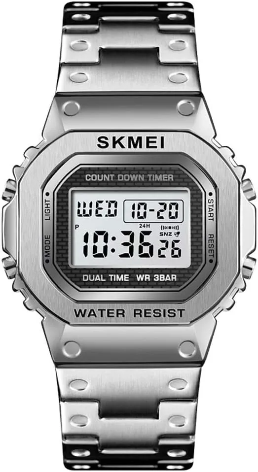 Countdown Digital Watch defecate for Men Stainless Steel Outdoor Sport Wristwatch Men's Watch Alarm Clock 50M Waterproof Gosasa Chronograph 