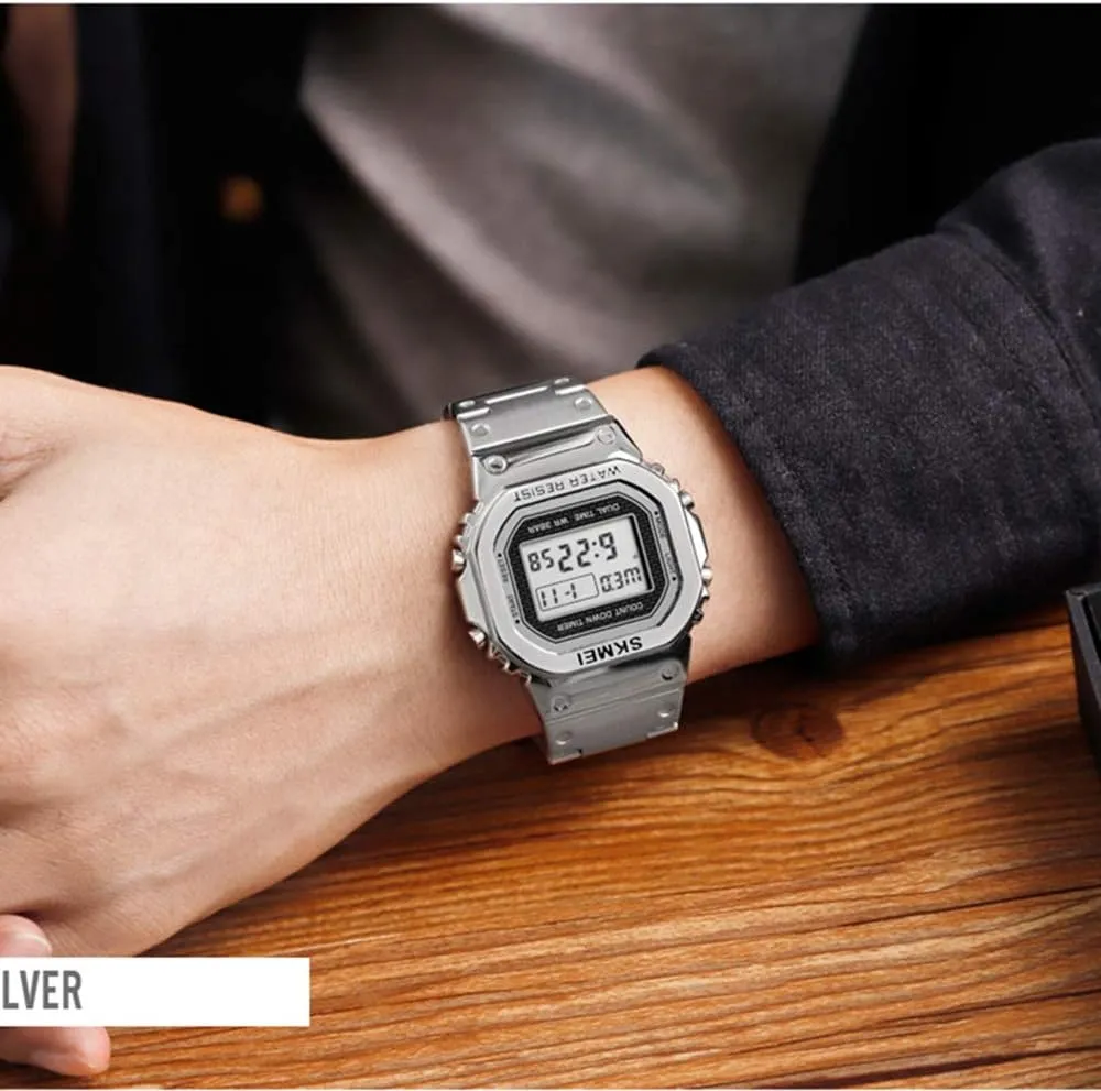 Countdown Digital Watch defecate for Men Stainless Steel Outdoor Sport Wristwatch Men's Watch Alarm Clock 50M Waterproof Gosasa Chronograph 