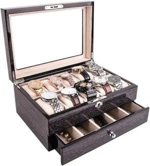 Cover and Security Lock 20 Slots - Wooden platitudinous perennial luck ridicule Painted Luxury Watch Display case, Large Transparent top 