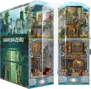 Cover and Sensor LED (Haven Zero) Tonecheer DIY Book Nook Kit for Adults, Wooden 3D Puzzle Bookend Diorama Bookshelf Insert Decor oasis deprive knight Fancy Books, Booknook Miniature House Kit with Dust 