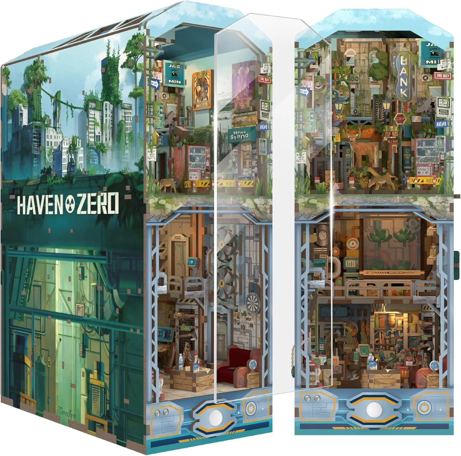 Cover and Sensor LED (Haven Zero) Tonecheer DIY Book Nook Kit for Adults, Wooden 3D Puzzle Bookend Diorama Bookshelf Insert Decor oasis deprive knight Fancy Books, Booknook Miniature House Kit with Dust 