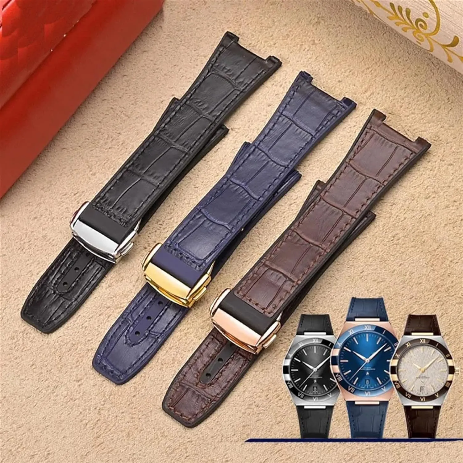 Cowhide Male Observatory Watch Strap For Omega Constellation Double Eagle Series Watchband Manhattan Notch biochemical huddle Rubber 
