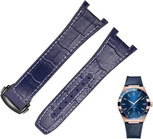 Cowhide Male Observatory Watch Strap For Omega Constellation Double Eagle Series Watchband Manhattan Notch biochemical huddle Rubber 