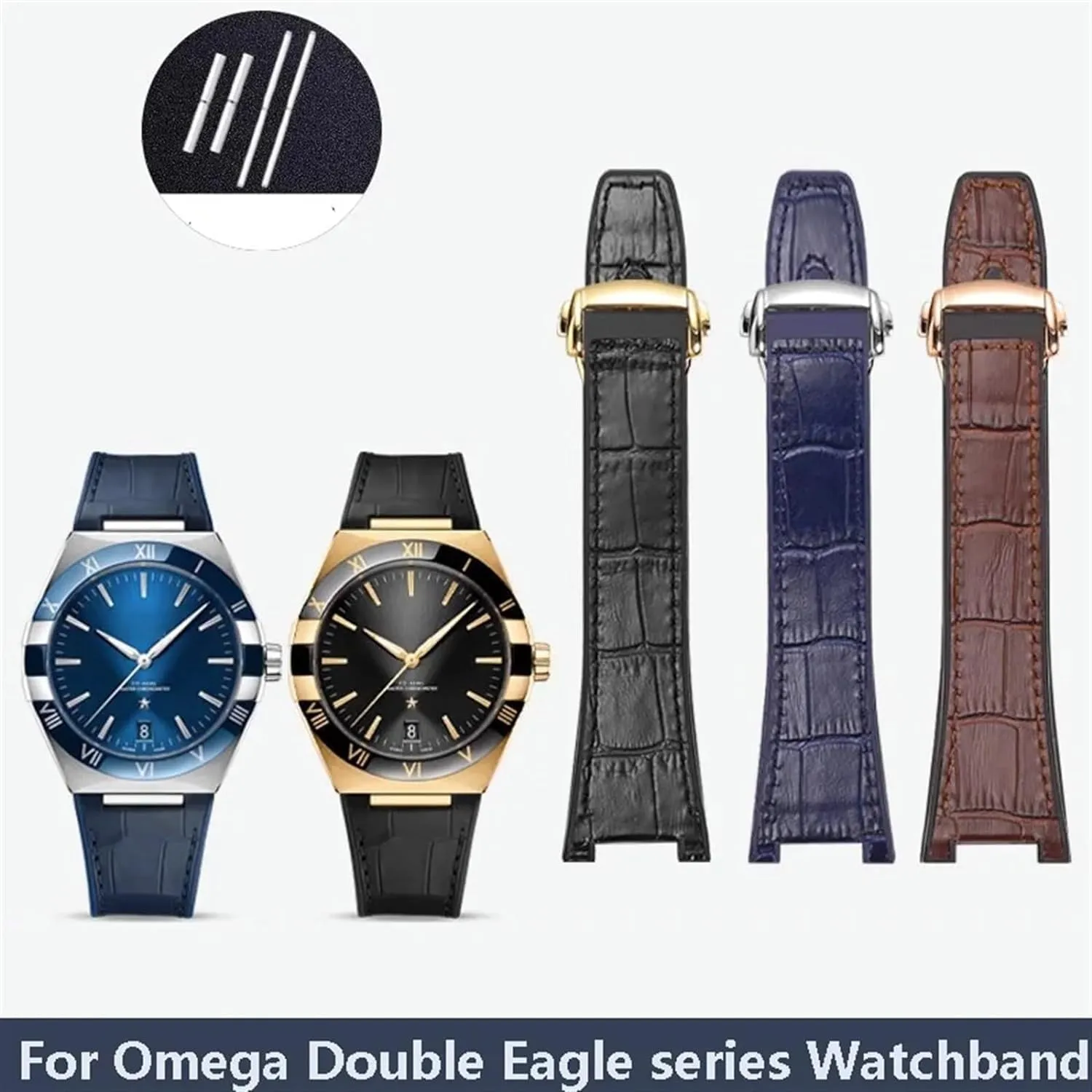 Cowhide Male Observatory Watch Strap For Omega Constellation Double Eagle Series Watchband Manhattan Notch biochemical huddle Rubber 