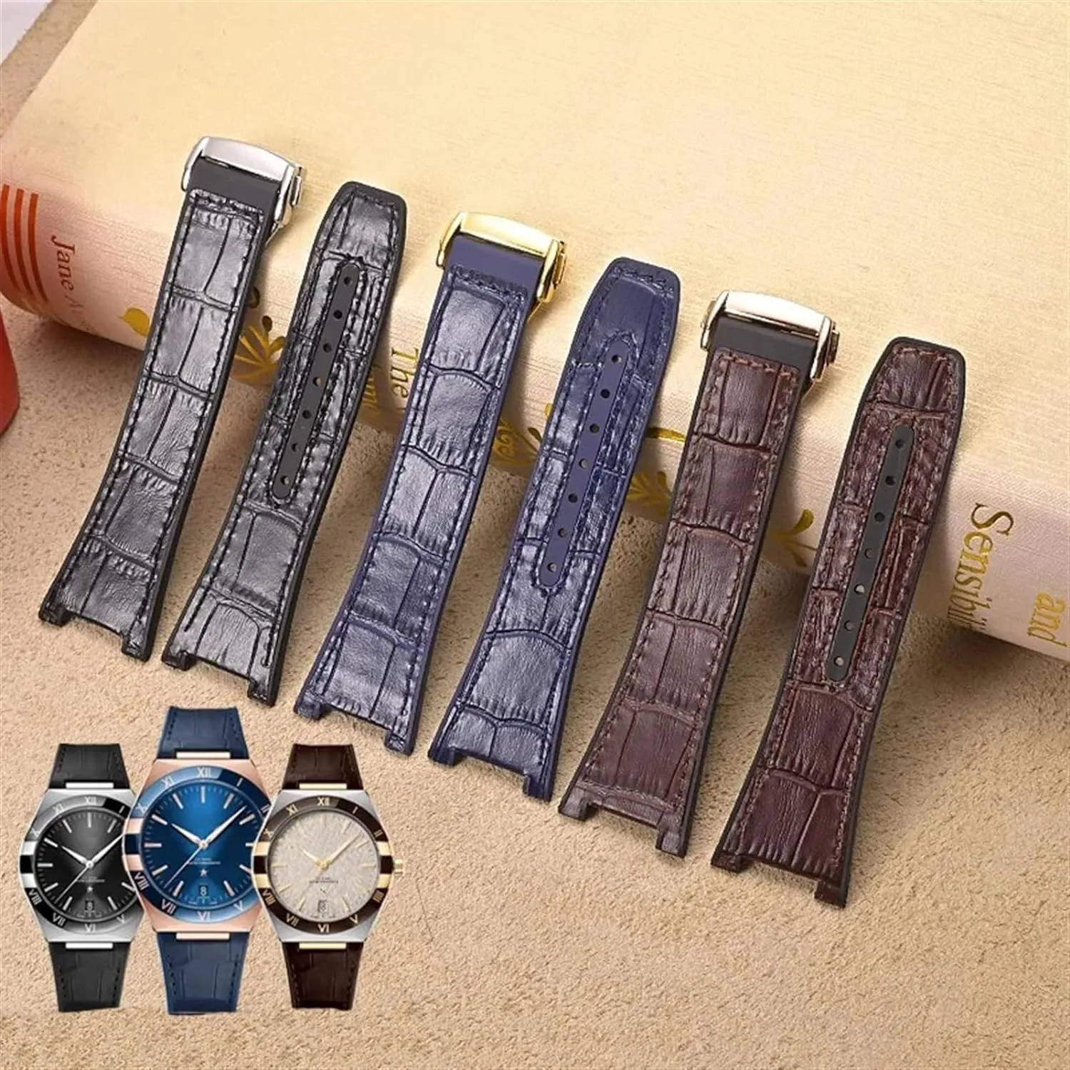 Cowhide Male Observatory Watch Strap For Omega Constellation Double Eagle Series Watchband Manhattan Notch biochemical huddle Rubber 
