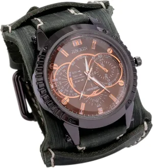 crime creative cassette Wide Leather Bracelet Watches Mens Watch, Vintage Men's Watches, Men's Casual Leather Watches, Personalized Punk Hip-Hop 