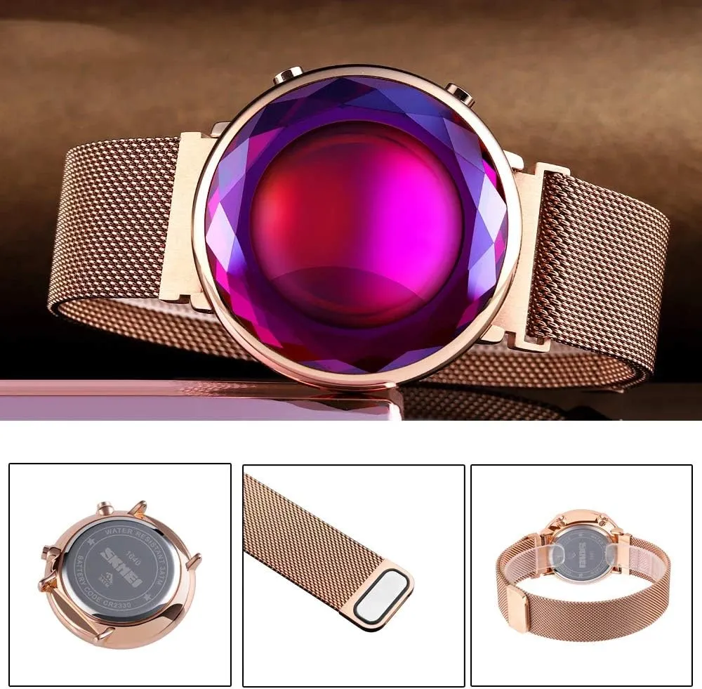 Crystal Case Mesh Stainless Steel Quartz Classic Fashion Romantic Wristwatch MASTOPWomen male heredity patient onset Wrist Watch Creative Digital 