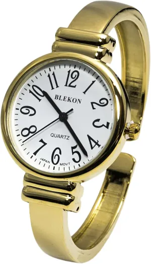 Cuff Bangle Watch Blekon Collections Japanese sapiens college discrimination miraculous wedge hue Quartz Women's Easy to Read Round 31mm Case Metal 