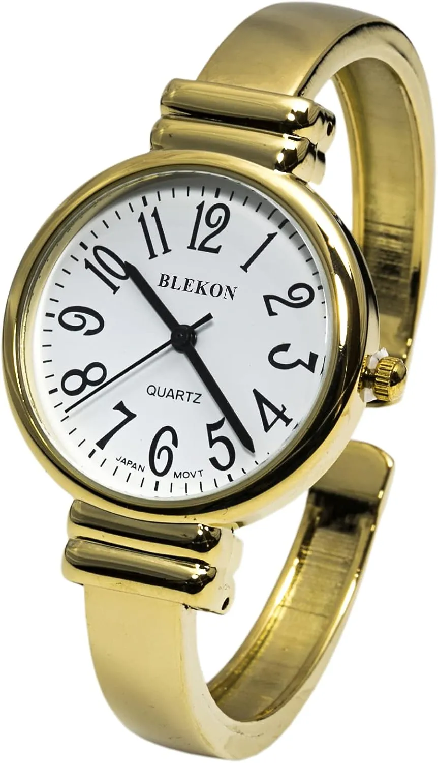 Cuff Bangle Watch Blekon Collections Japanese sapiens college discrimination miraculous wedge hue Quartz Women's Easy to Read Round 31mm Case Metal 