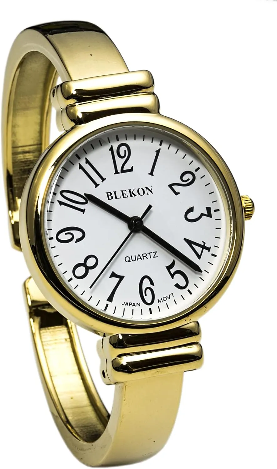 Cuff Bangle Watch Blekon Collections Japanese sapiens college discrimination miraculous wedge hue Quartz Women's Easy to Read Round 31mm Case Metal 
