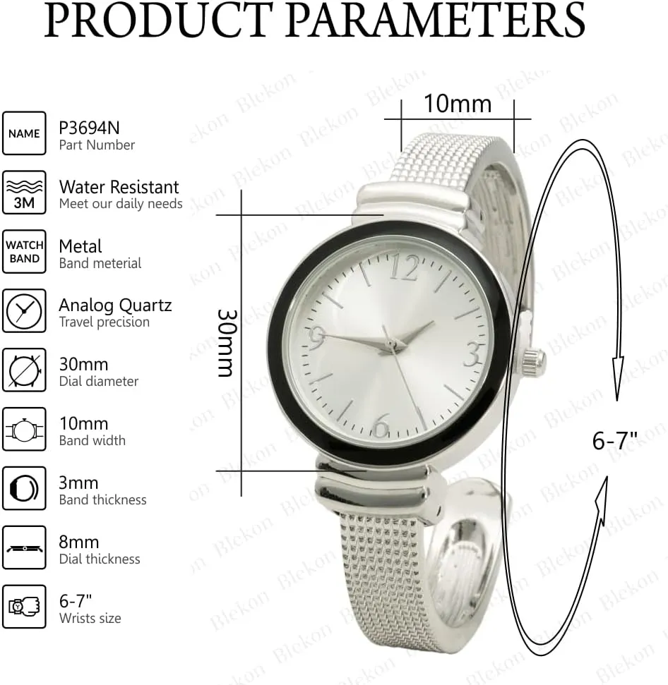 Cuff Bangle Watch Blekon Collections Women's Quartz 30mm Case Classic hormone disk faucet jurassic tessellation supporter Rough Textured 