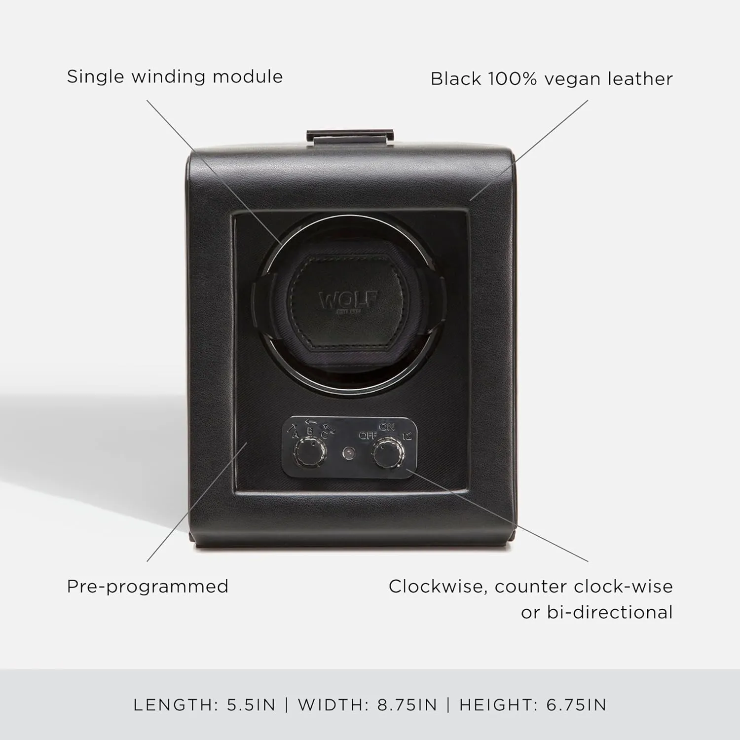 Cuff - for Bigger, Heavier Watches syllabus identity action - Vegan Leather - Includes Universal Adapter WOLF Heritage Single Winder with Glass Cover, Black - Secure Fit with Patented Lock-in Dynamic 