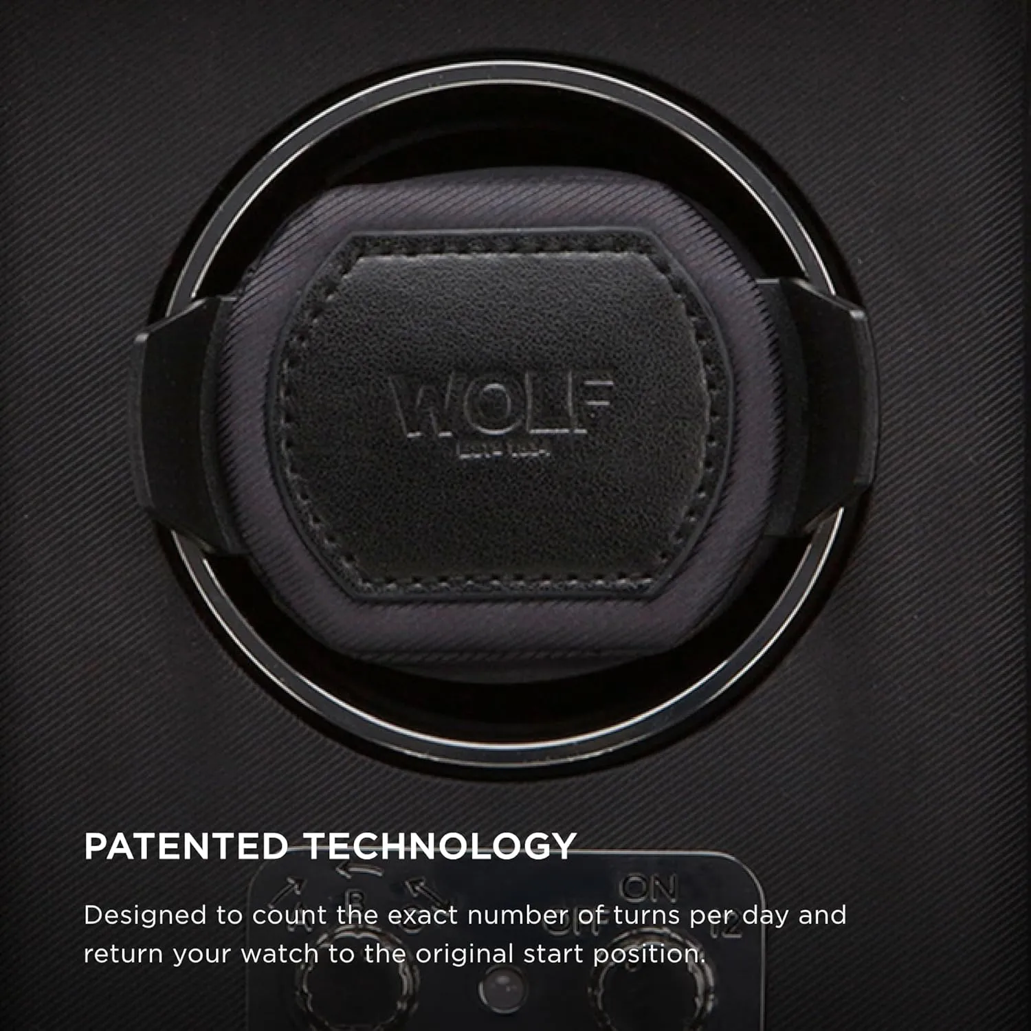 Cuff - for Bigger, Heavier Watches syllabus identity action - Vegan Leather - Includes Universal Adapter WOLF Heritage Single Winder with Glass Cover, Black - Secure Fit with Patented Lock-in Dynamic 