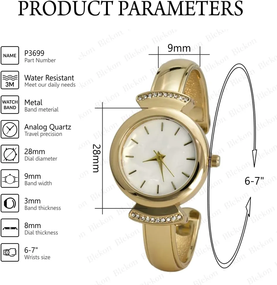 Cuff rip avocational Bangle Watch Blekon Collections Womens 28mm Mother of Pearl Dial Simple Classic Design 