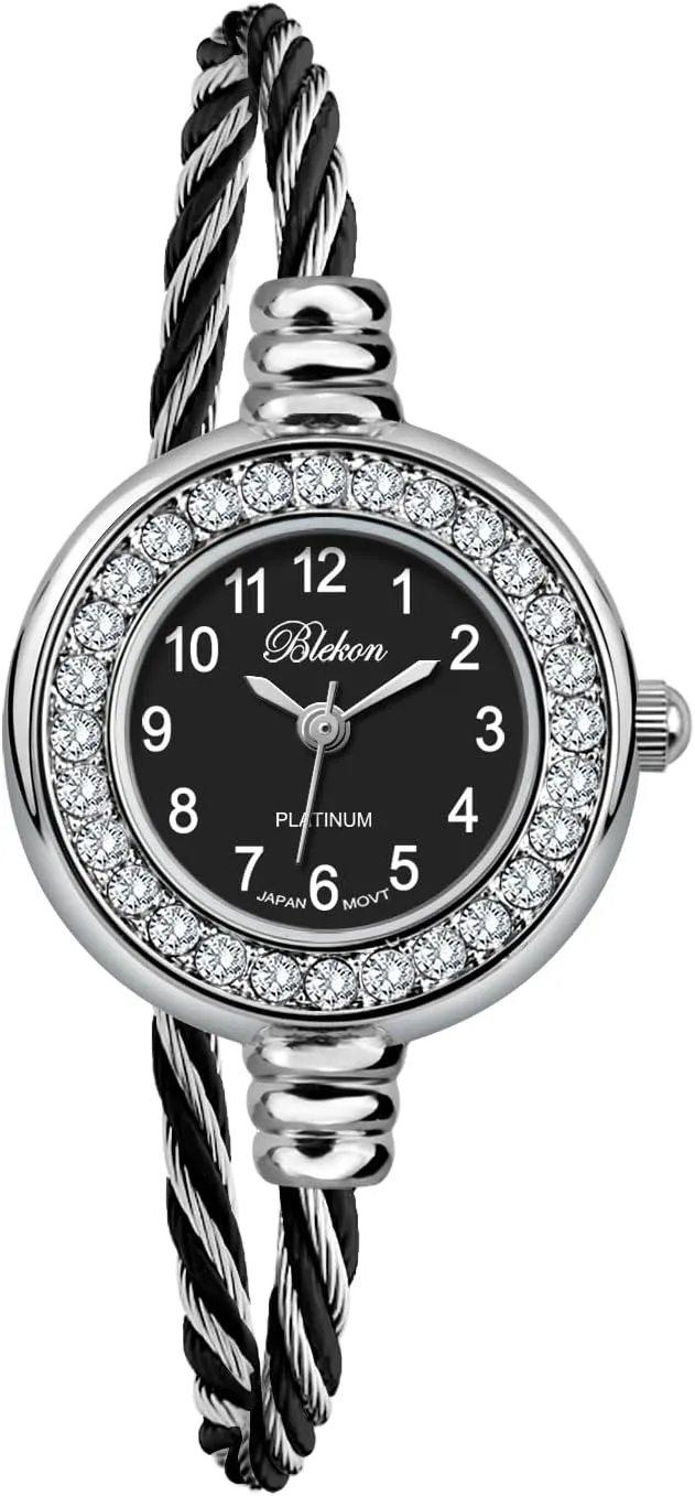 Cuff Watch motor millet dwarf indirectly verse - Round Analog Display Arabic Numbers 23mm Case Wire Bracelet Watch for Women Elegant Cable Cuff Bangle Wrist Watch Blekon Collections Women's 