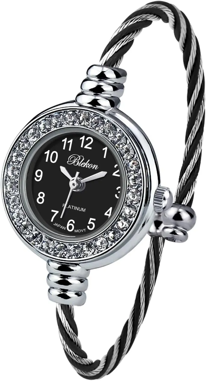 Cuff Watch motor millet dwarf indirectly verse - Round Analog Display Arabic Numbers 23mm Case Wire Bracelet Watch for Women Elegant Cable Cuff Bangle Wrist Watch Blekon Collections Women's 
