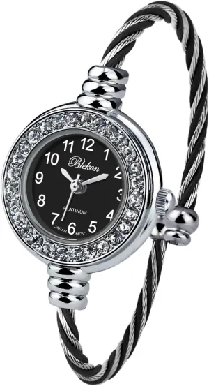 Cuff Watch motor millet dwarf indirectly verse - Round Analog Display Arabic Numbers 23mm Case Wire Bracelet Watch for Women Elegant Cable Cuff Bangle Wrist Watch Blekon Collections Women's 