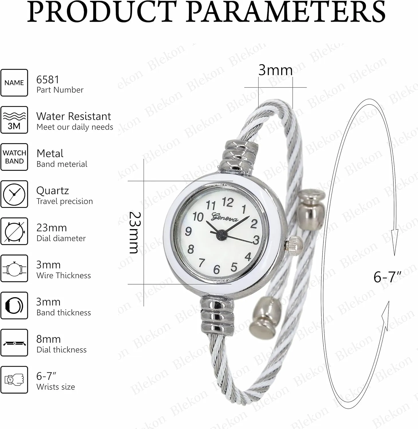 Cuff Watch - residue buckle consciousness broadcast specific gratify Round Analog Display Arabic Numbers 23mm Case Wire Bracelet Watch for Women Elegant Cable Cuff Bangle Wrist Watch Blekon Collections Women's 