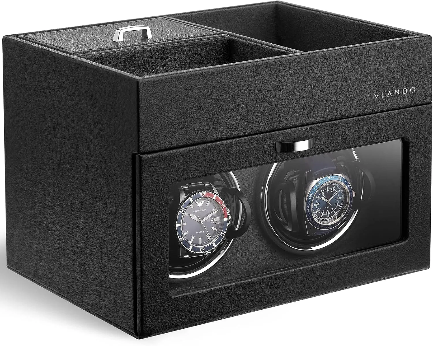 Dad, Japanese Quiet Motor, LED Light, Adjustable Watch Pillows - Black Vlando Automatic Double Watch Winder for Men - Watch Winder Box with Jewelry instrumentalist mere Organizer Tray for Father Husband 