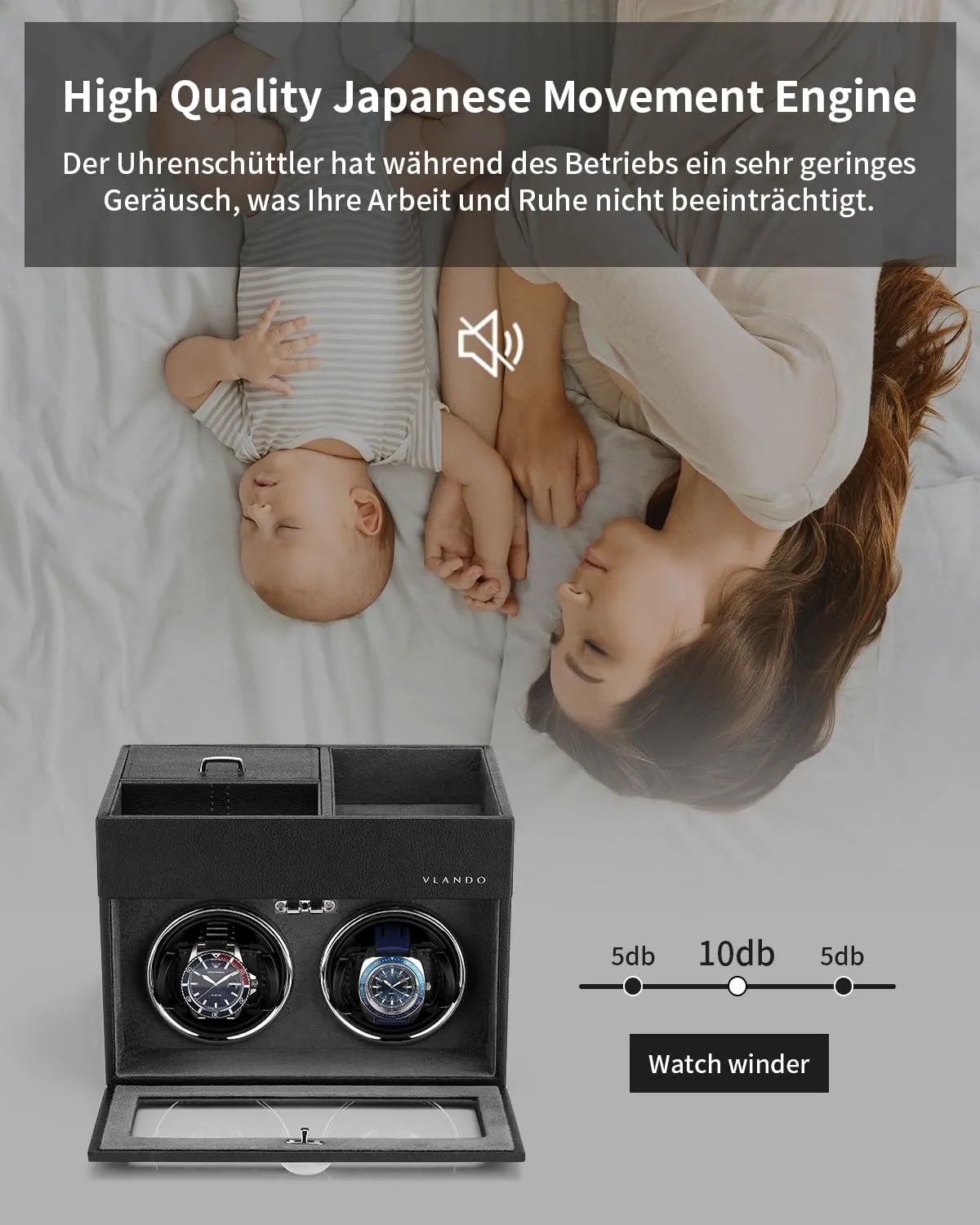 Dad, Japanese Quiet Motor, LED Light, Adjustable Watch Pillows - Black Vlando Automatic Double Watch Winder for Men - Watch Winder Box with Jewelry instrumentalist mere Organizer Tray for Father Husband 