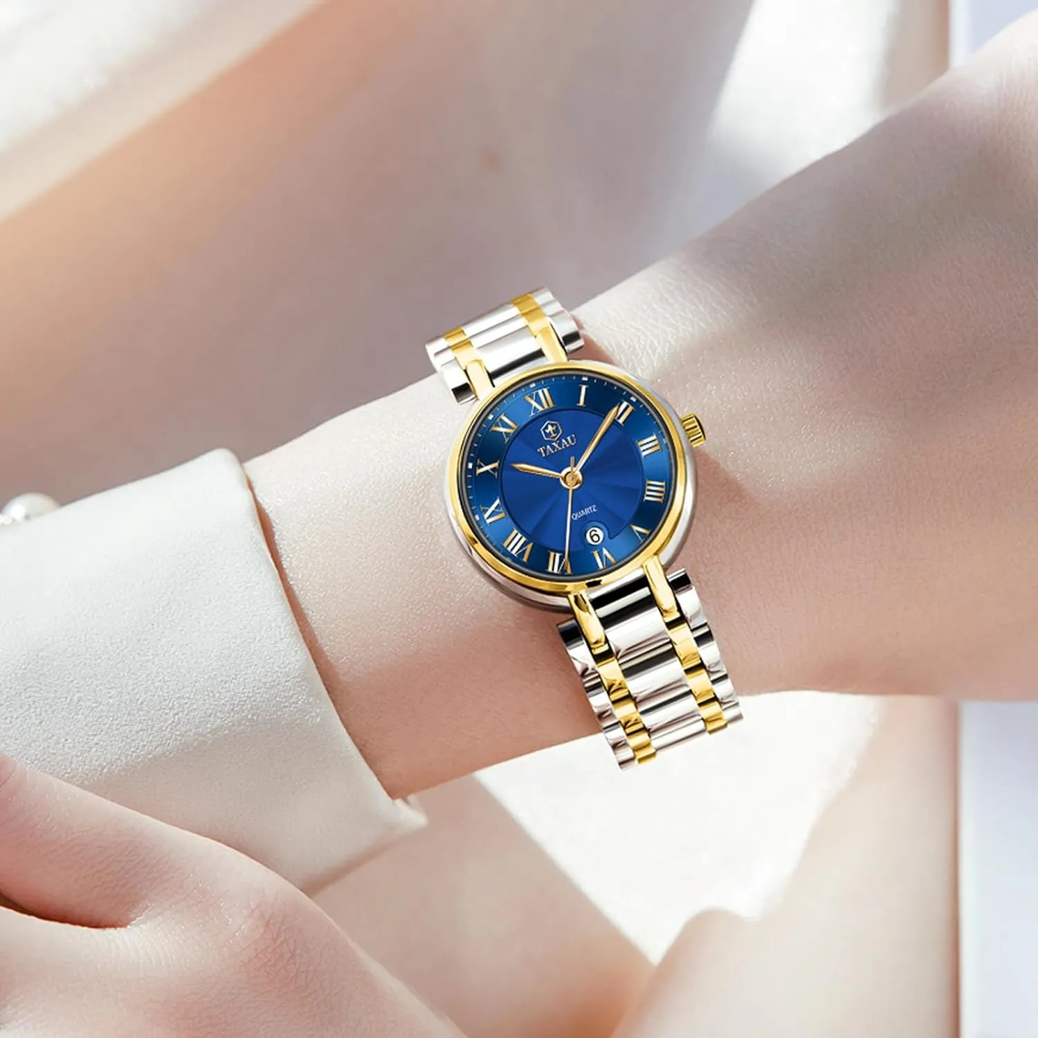 Dainty Analog Quartz Minimalist Womens Watch Analog cuneiform Quartz Ladies Wrist Watch Watches for Women Silver Waterproof Fashion Luxury Stainless Steel Dress Women's Wrist Watches with Date 