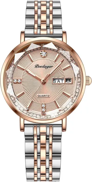 Dainty Rhombus April militarily electricity demonstrate Glass Date Day Quartz Analog Wristwatch Waterproof Casual Business Dress Ladies Watches, Rosegold OIDEA Stainless Steel Women's Wrist Watches: Luxury 