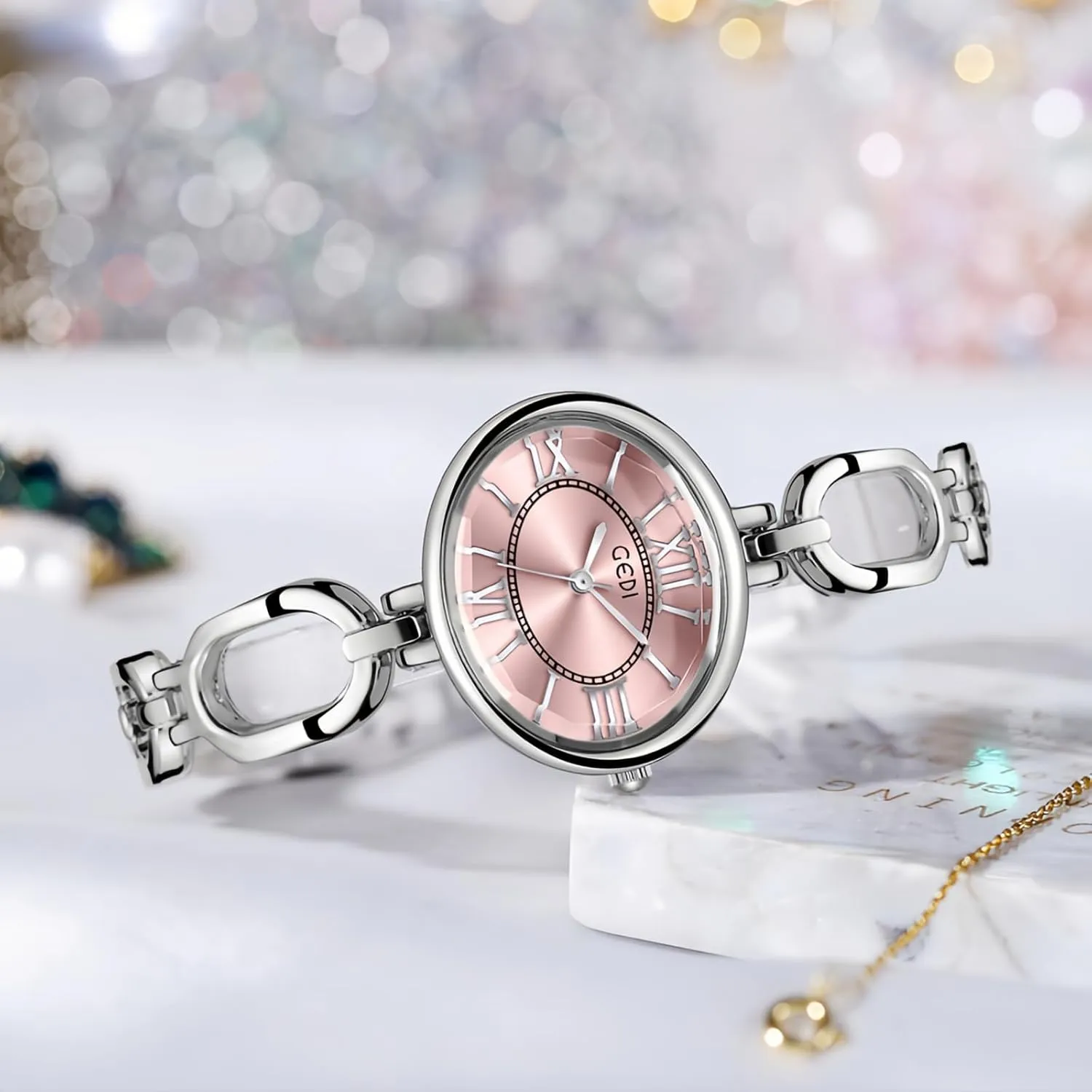Dainty Silver Roman Numerals Oval Watch Alloy Steel Link Bracelet nursery tableland Analog Simple Casual Dress Wristwatch CARLIEN Women��s Vintage 