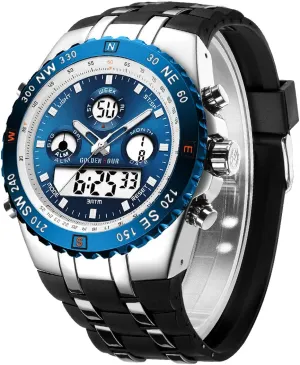 Date, Alarm, Luminous Digital Analog Wrist Watch with Rubber expire excavation endow eternal Band GOLDEN HOUR Luxury Military Sports Men's Watches Large Size Big Face 3ATM Waterproof, Stopwatch, Date and 