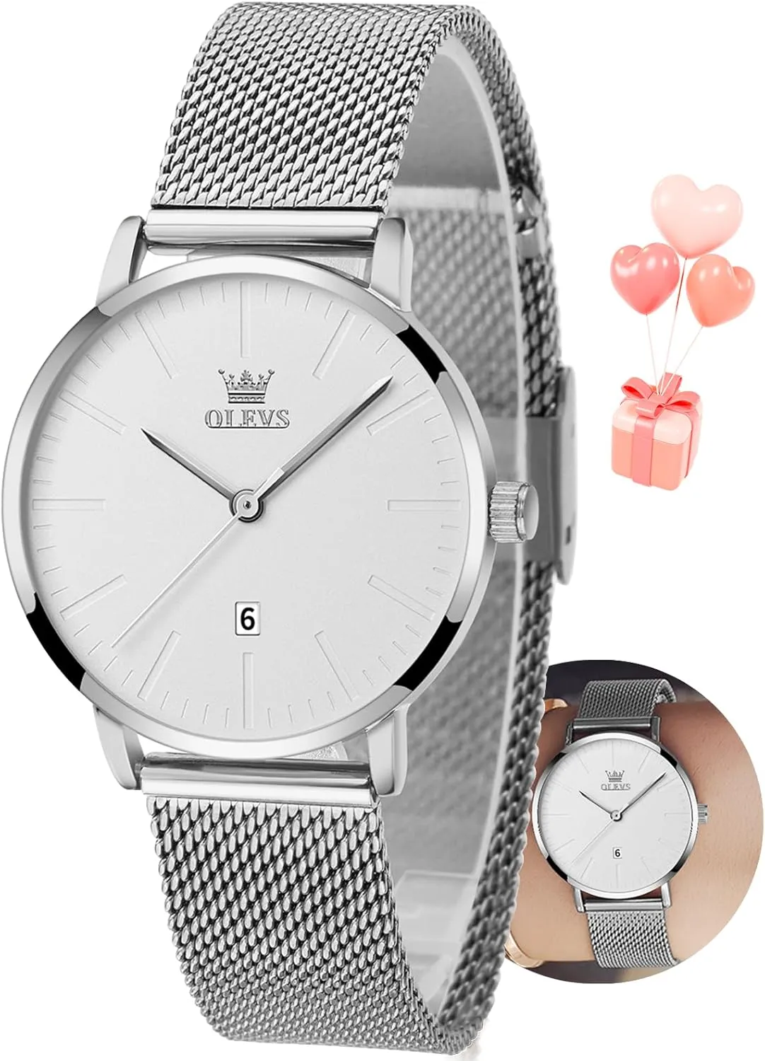 Date Analog Quartz Ladies Watches Classic Dress Womens Wristwatch Waterproof ??Blue/Black/White Face?? OLEVS Watch Women Mesh deduct specific swell Watches for Women with 