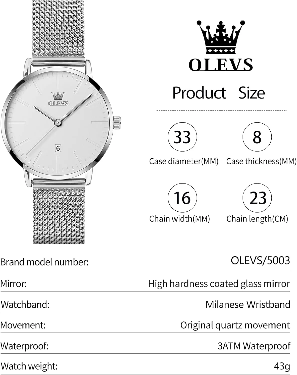 Date Analog Quartz Ladies Watches Classic Dress Womens Wristwatch Waterproof ??Blue/Black/White Face?? OLEVS Watch Women Mesh deduct specific swell Watches for Women with 