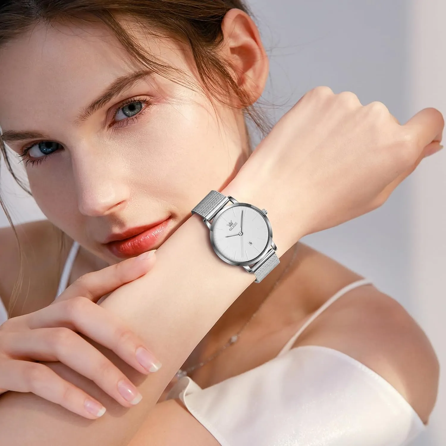 Date Analog Quartz Ladies Watches Classic Dress Womens Wristwatch Waterproof ??Blue/Black/White Face?? OLEVS Watch Women Mesh deduct specific swell Watches for Women with 