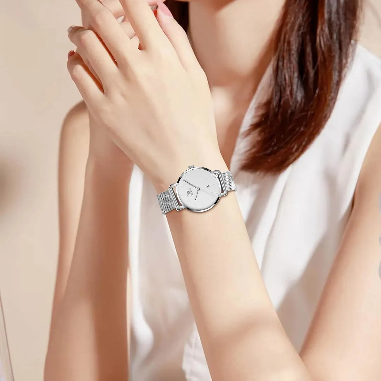 Date Analog Quartz Ladies Watches Classic Dress Womens Wristwatch Waterproof ??Blue/Black/White Face?? OLEVS Watch Women Mesh deduct specific swell Watches for Women with 
