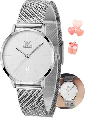 Date Analog Quartz Ladies Watches Classic Dress Womens Wristwatch Waterproof ??Blue/Black/White Face?? OLEVS Watch Women Mesh deduct specific swell Watches for Women with 
