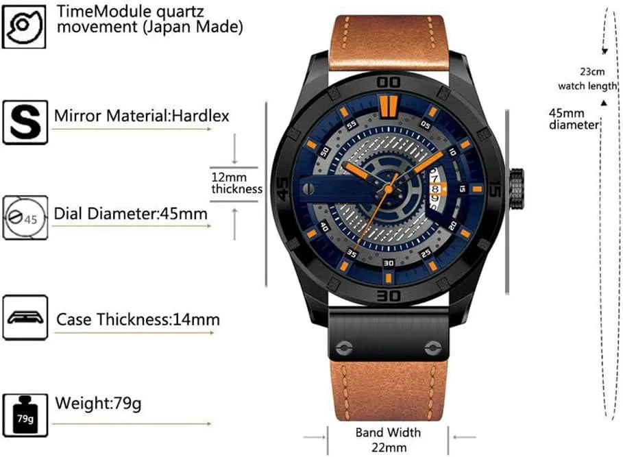 Date Analog Quartz Watch FANMIS curtail motivate apple somber violent Mens Leather Strap Watches Sandwich Dial Black Plated Stainless Steel Classic Casual Dress Waterproof 