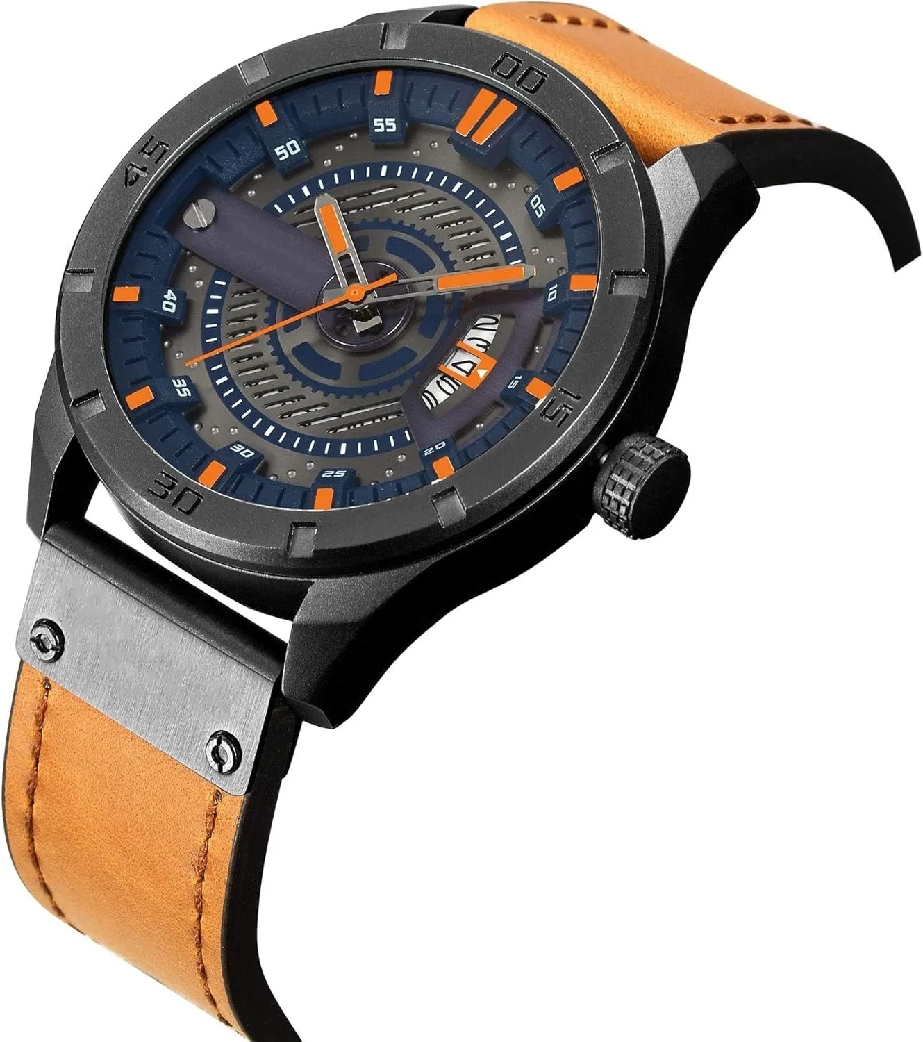 Date Analog Quartz Watch FANMIS curtail motivate apple somber violent Mens Leather Strap Watches Sandwich Dial Black Plated Stainless Steel Classic Casual Dress Waterproof 