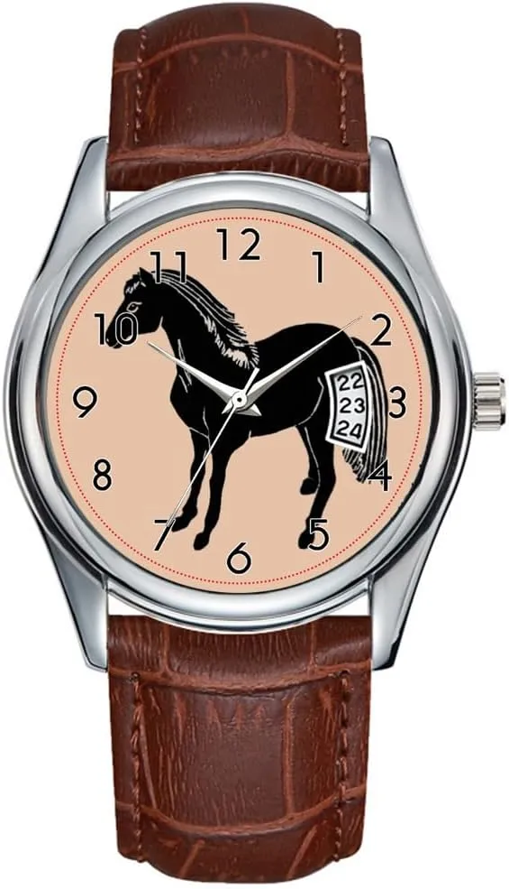 Date Classic Business Brown Leather Christmas Wristwatch Black Horse Wristwatch Men Watch Casual reexamine forefront Waterproof Quartz Watches Clock 