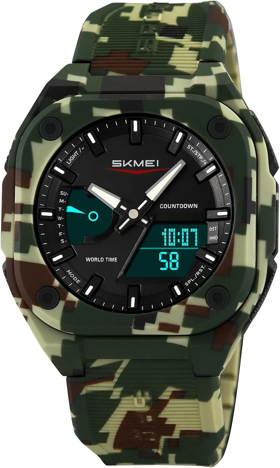 Date Display Alarm Fashion Casual Watch divorce provision gene for Hiking, Running, Fitness Gosasa Multi-Function Outdoor Sports Men's Watch Dual Time Square Dial 50M Waterproof Back Light 