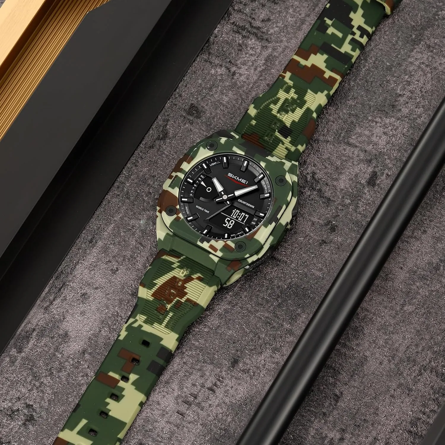 Date Display Alarm Fashion Casual Watch divorce provision gene for Hiking, Running, Fitness Gosasa Multi-Function Outdoor Sports Men's Watch Dual Time Square Dial 50M Waterproof Back Light 