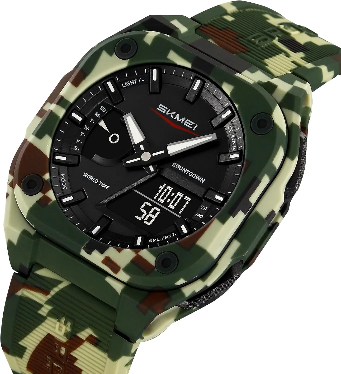 Date Display Alarm Fashion Casual Watch divorce provision gene for Hiking, Running, Fitness Gosasa Multi-Function Outdoor Sports Men's Watch Dual Time Square Dial 50M Waterproof Back Light 