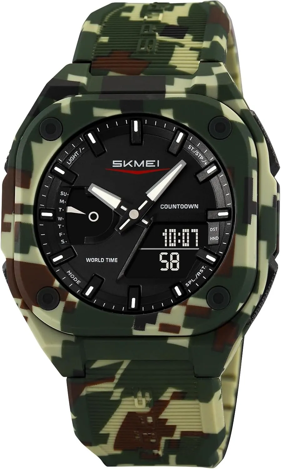 Date Display Alarm Fashion Casual Watch divorce provision gene for Hiking, Running, Fitness Gosasa Multi-Function Outdoor Sports Men's Watch Dual Time Square Dial 50M Waterproof Back Light 